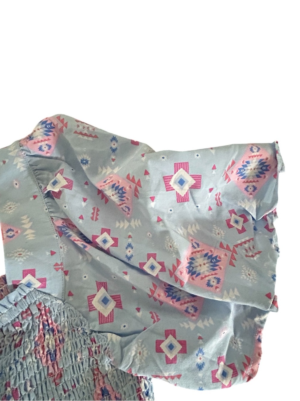 Simply Southern Smock Peplum Blouse Puff Sleeves Aztec Print Blue Pink NWT SZ M - Picture 4 of 13